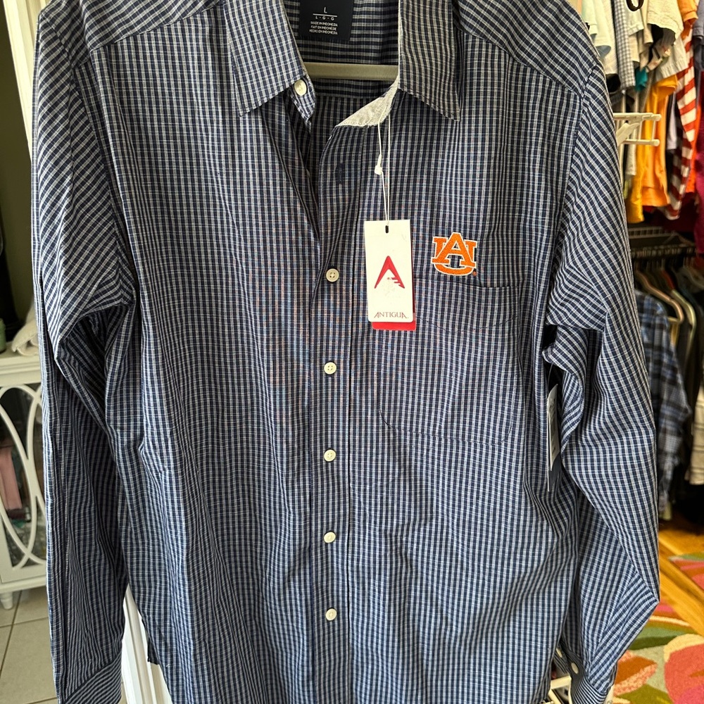 Antigua Auburn Men's Blue Checkered Shirt